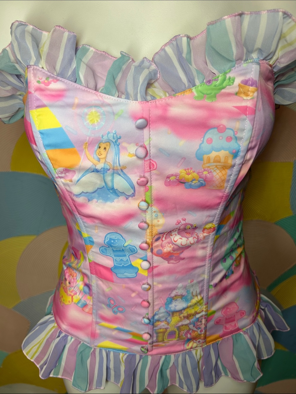 Dolls Kill x Candyland Pastel Candyland Print Corset Top women’s sz M - Picture 5 of 9